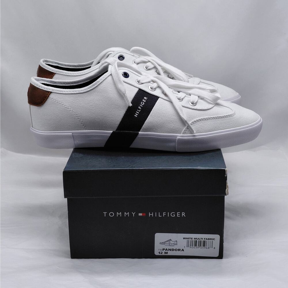 Tommy Hilfiger Mens Sneakers Size 12 White Canvas Low Top Casual Shoes Preppy